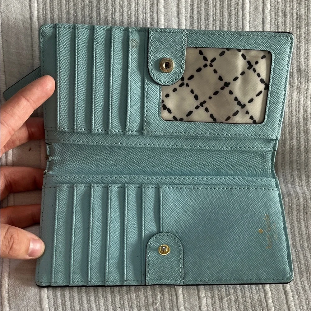 Kate Spade Light Blue Wristlet with Gold Detail